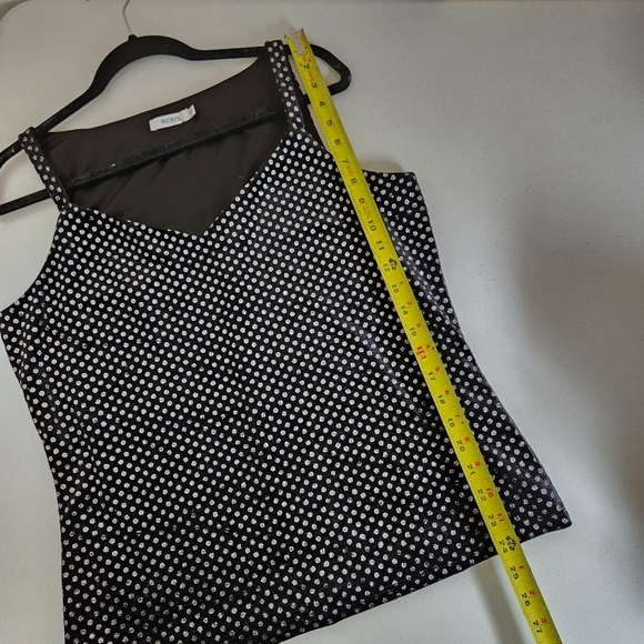 Ricki's Black Velour Silver Polka Dot Sleeveless Stretch Top Dressy Fancy Sexy - Picture 8 of 10